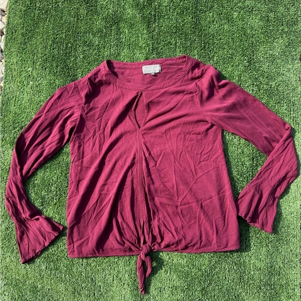 Michael Stars Women's Burgundy Tie-Front Keyhole Top, Size XS